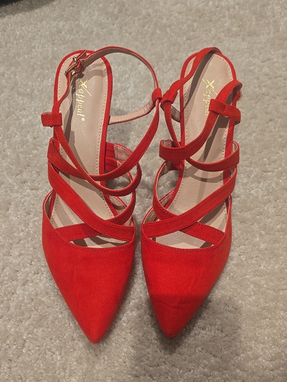 Red Strappy Pointed Toe Heels